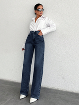 City Cool Fit Jeans – High Rise Denim Jeans Side View – Glossia Fashion