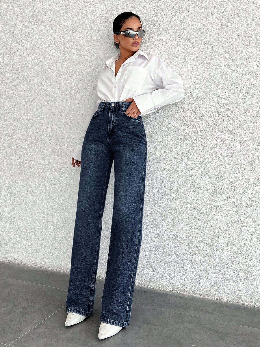 City Cool Fit Jeans – High Rise Denim Jeans Side View – Glossia Fashion