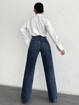 City Cool Fit Jeans – High Rise Denim Jeans Back View – Glossia Fashion