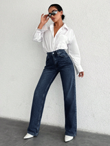 City Cool Fit Jeans – High Rise Denim Jeans Detail View – Glossia Fashion