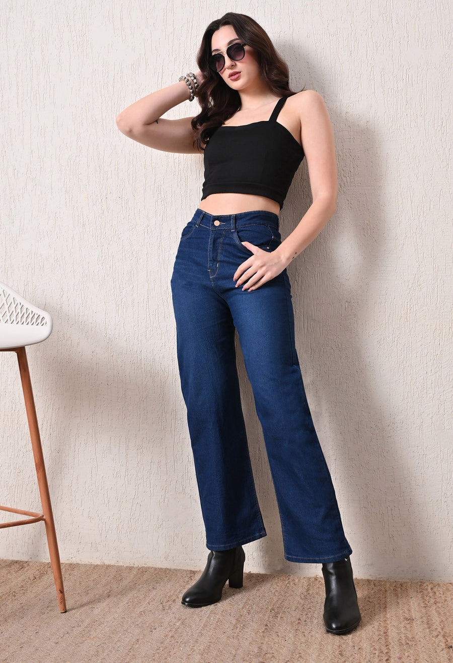 Indigo Luxe Straight Fit Jeans – Indigo Straight Fit Jeans – Glossia Fashion