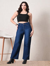 Indigo Luxe Straight Fit Jeans – Indigo Straight Fit Jeans Front View – Glossia Fashion