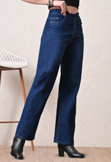Indigo Luxe Straight Fit Jeans – Indigo Straight Fit Jeans Model View – Glossia Fashion