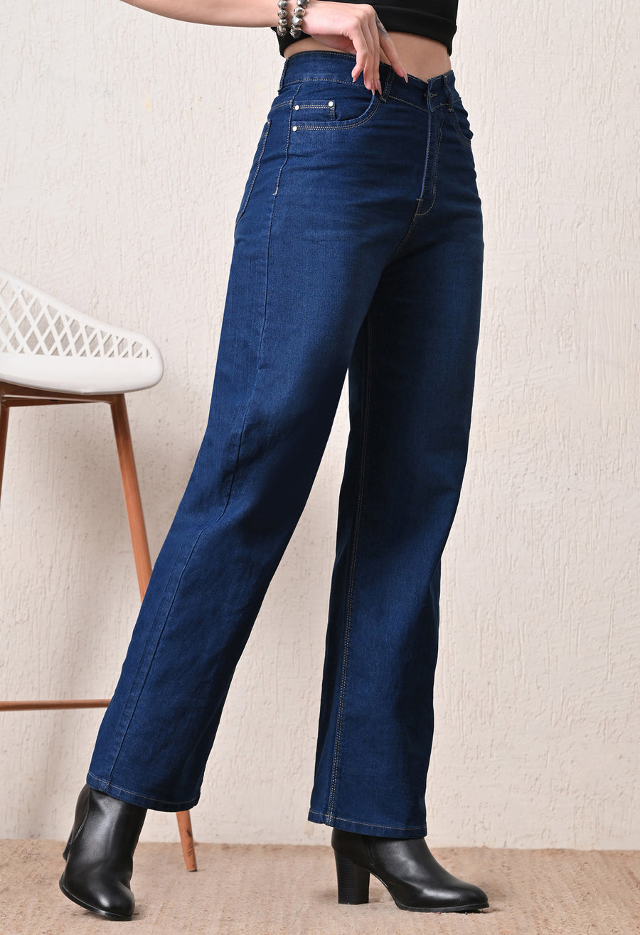 Indigo Luxe Straight Fit Jeans – Indigo Straight Fit Jeans Model View – Glossia Fashion