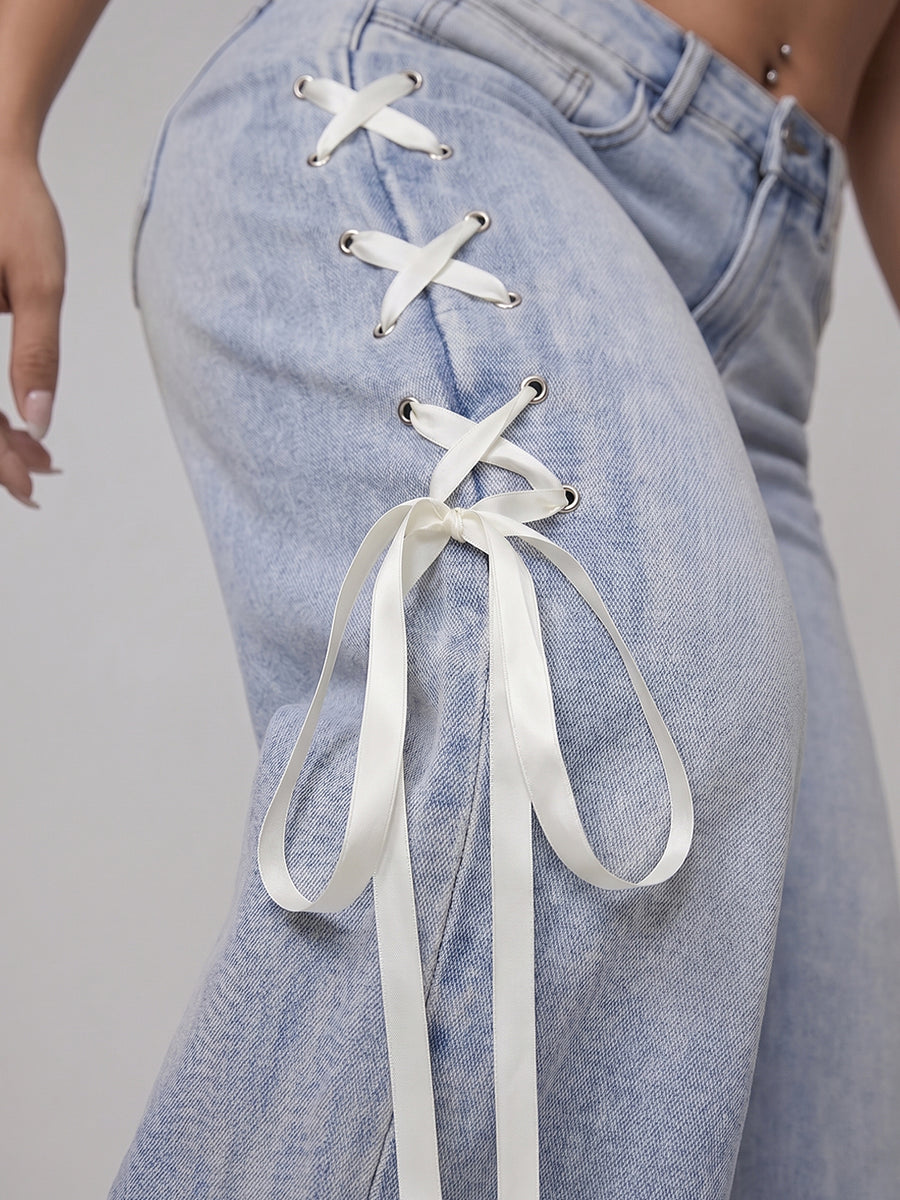 Pointe Taken Ribbon Wide Legs – Light Blue