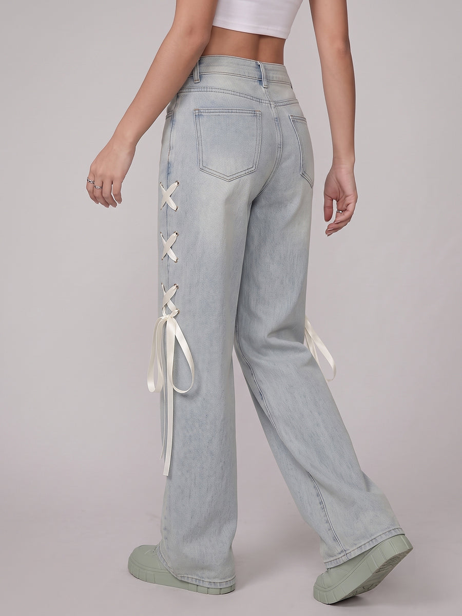 Pointe Taken Ribbon Wide Legs – Light Green Tint