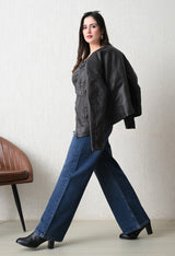 Midnight Acid Wash Wide-Leg Denim – Acid Wash Wide-Leg Jeans Side View – Glossia Fashion
