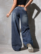 Midnight Acid Wash Wide-Leg Denim – Acid Wash Wide-Leg Jeans Style View – Glossia Fashion