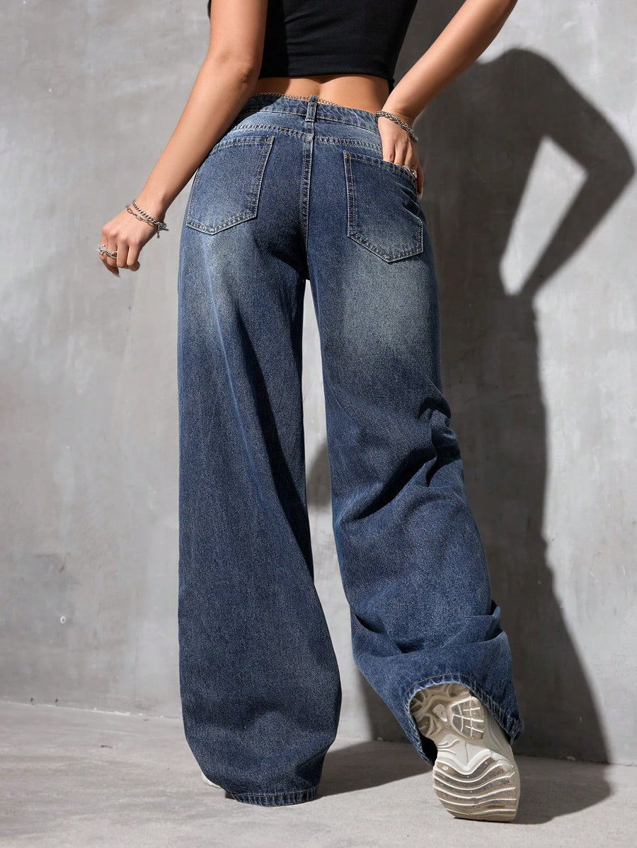 Midnight Acid Wash Wide-Leg Denim – Acid Wash Wide-Leg Jeans Style View – Glossia Fashion