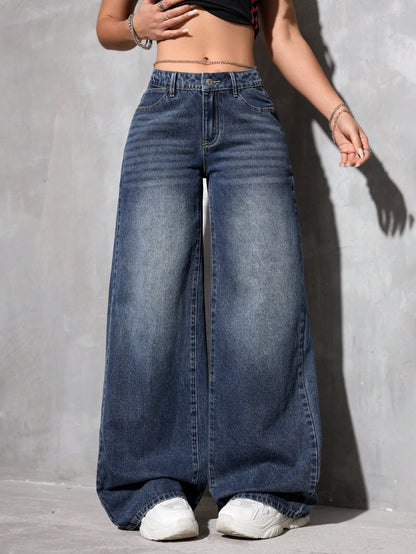 Midnight Acid Wash Wide-Leg Denim