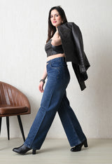 Midnight Acid Wash Wide-Leg Denim – Acid Wash Wide-Leg Jeans Style View – Glossia Fashion
