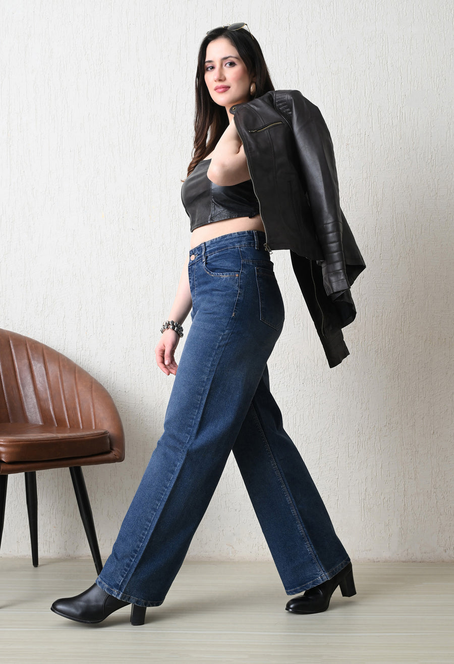 Midnight Acid Wash Wide-Leg Denim – Acid Wash Wide-Leg Jeans Style View – Glossia Fashion