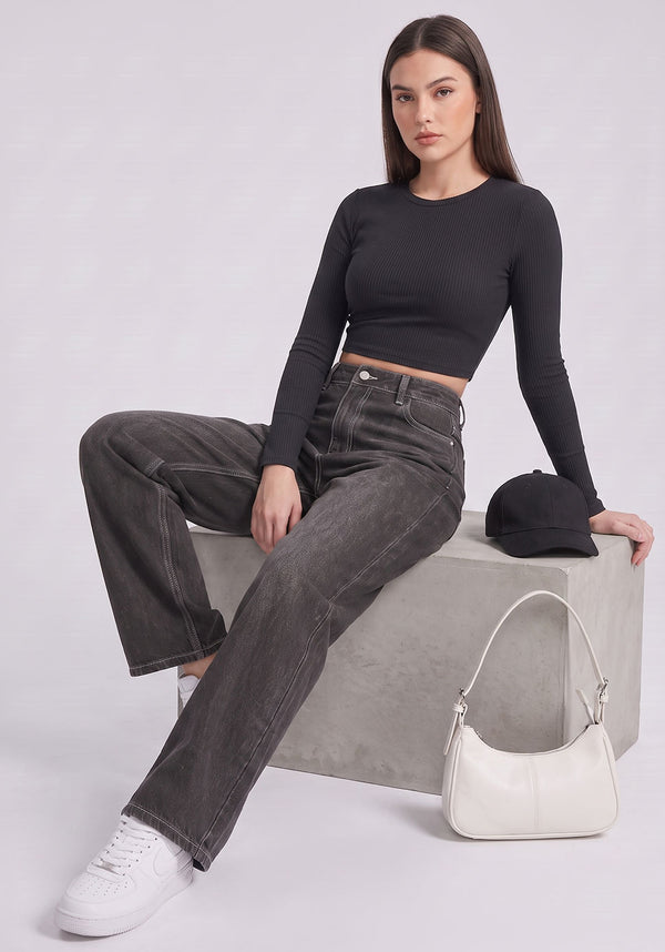 Midnight Acid Wash Wide-Leg Denim
