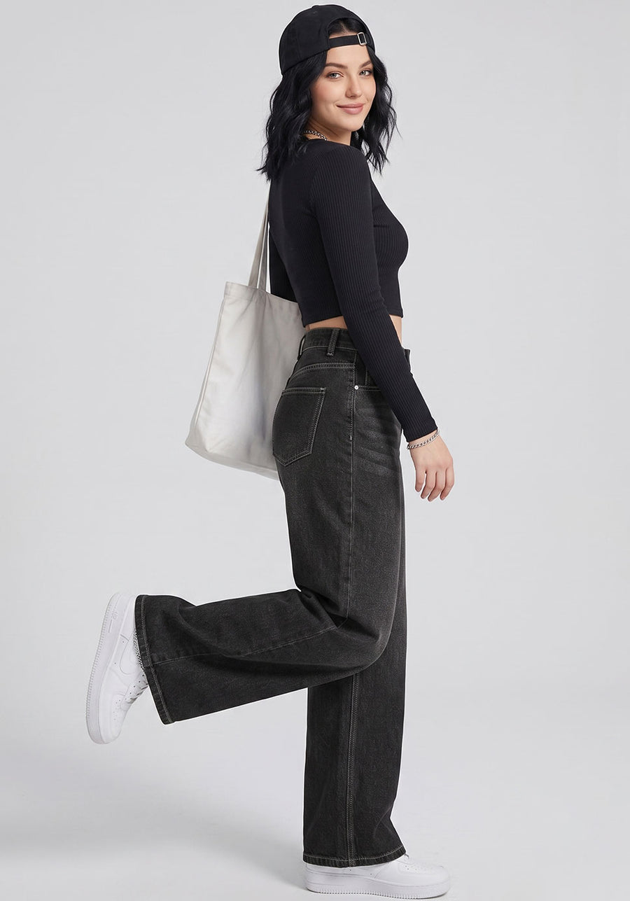 Midnight Acid Wash Wide-Leg Denim