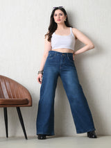 Blue Tint Wide-Leg Jeans – Green-Blue Wide-Leg Jeans – Glossia Fashion