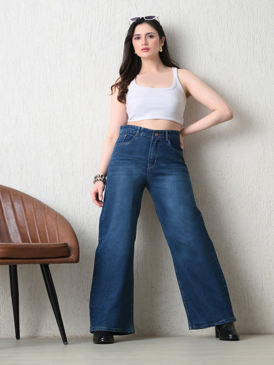 Blue Tint Wide-Leg Jeans – Green-Blue Wide-Leg Jeans – Glossia Fashion