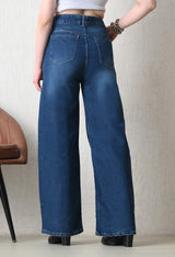 Blue Tint Wide-Leg Jeans – Green-Blue Wide-Leg Jeans Side View – Glossia Fashion