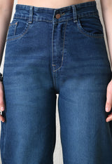 Blue Tint Wide-Leg Jeans – Green-Blue Wide-Leg Jeans Back View – Glossia Fashion