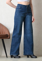 Blue Tint Wide-Leg Jeans – Green-Blue Wide-Leg Jeans Style View – Glossia Fashion