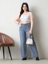 Stone Wash Wide-Leg – Grey Wide-Leg Jeans – Glossia Fashion