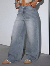Soft Smoke Wide Denim – Grey Wide-Leg Jeans Style View – Glossia Fashion