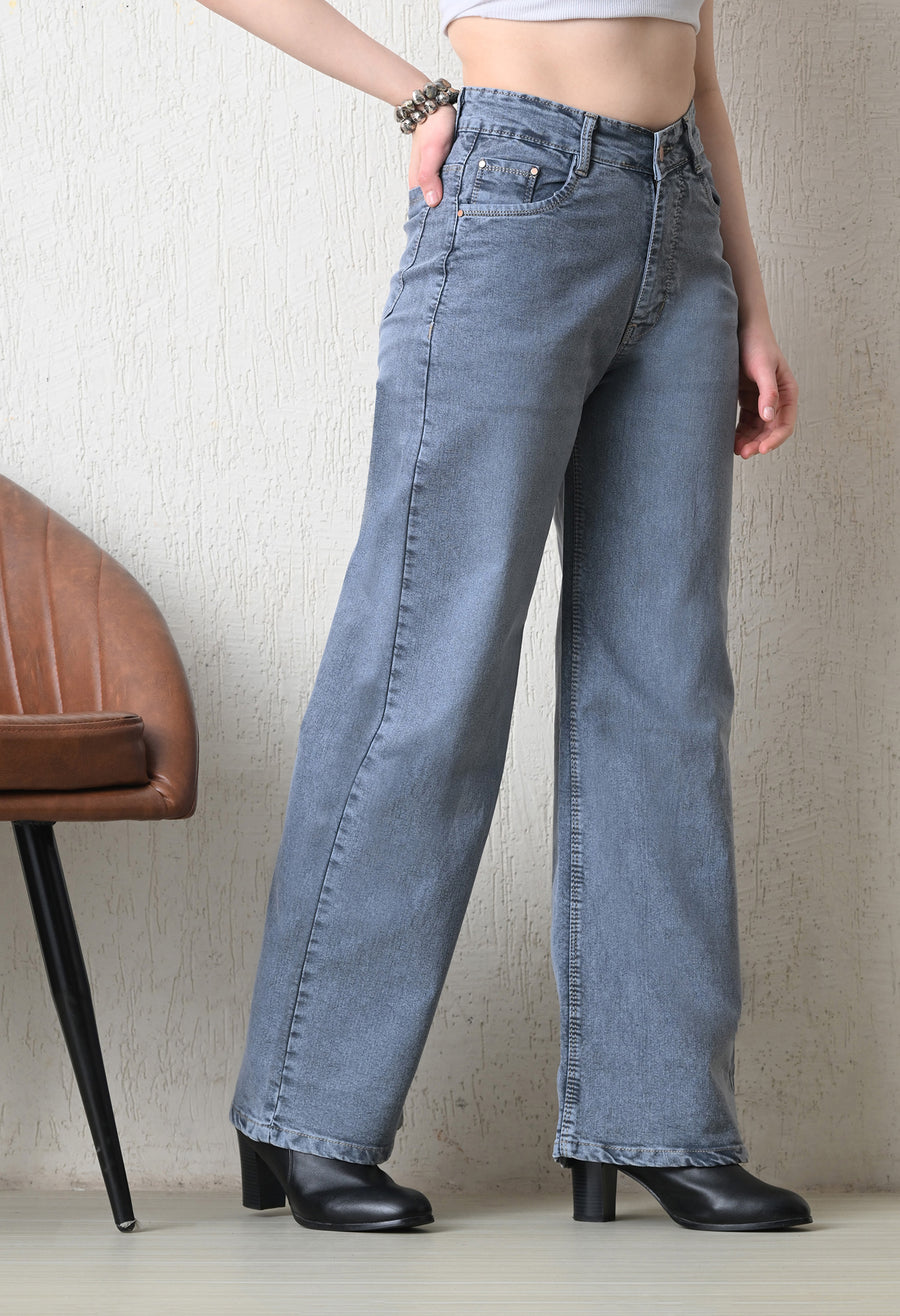 Stone Wash Wide-Leg – Grey Wide-Leg Jeans Full Length – Glossia Fashion