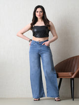 Cloud Wash Wide-Fit Jeans – Light Blue Wide-Leg Jeans – Glossia Fashion