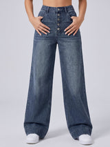 Locked In Button Fly Wide Legs – Navy Blue