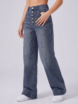 Locked In Button Fly Wide Legs – Navy Blue