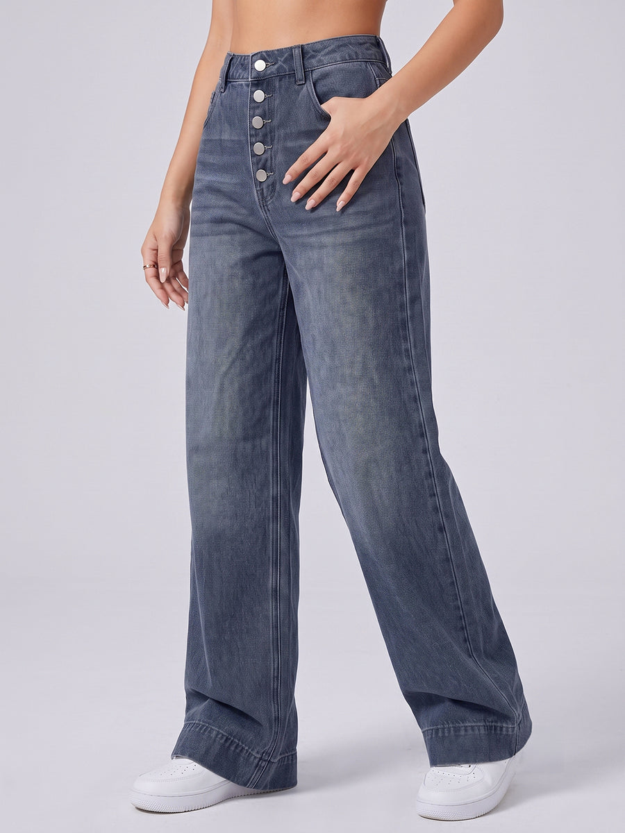 Locked In Button Fly Wide Legs – Navy Blue