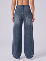 Locked In Button Fly Wide Legs – Navy Blue