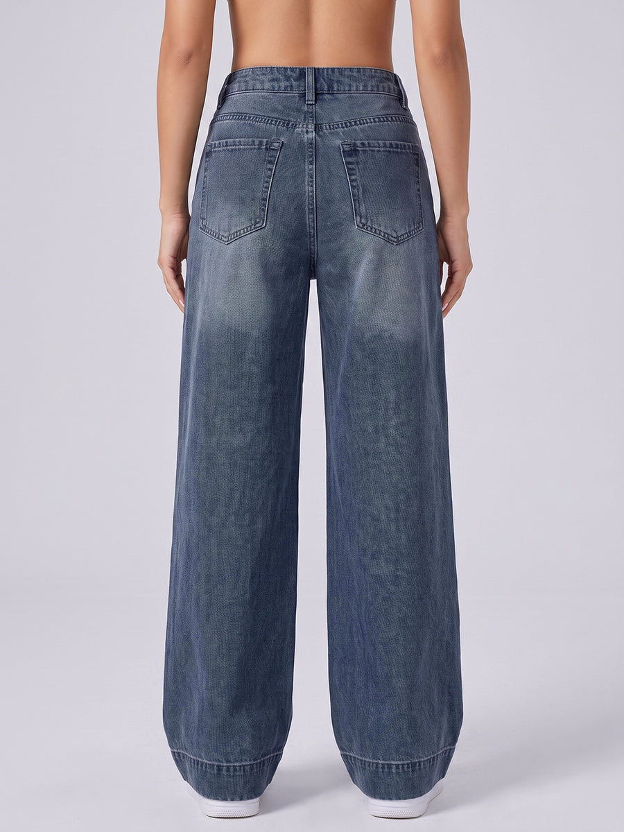 Locked In Button Fly Wide Legs – Navy Blue