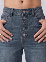 Locked In Button Fly Wide Legs – Navy Blue