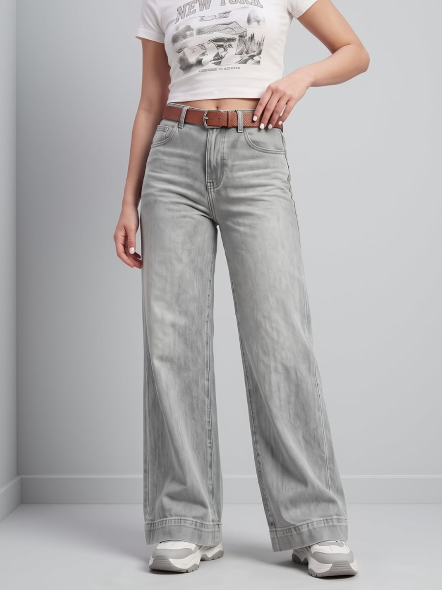 Effortless Era Wide Leg Jeans – Light Grey