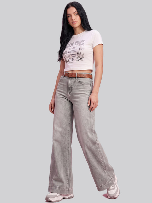 Effortless Era Wide Leg Jeans – Light Grey