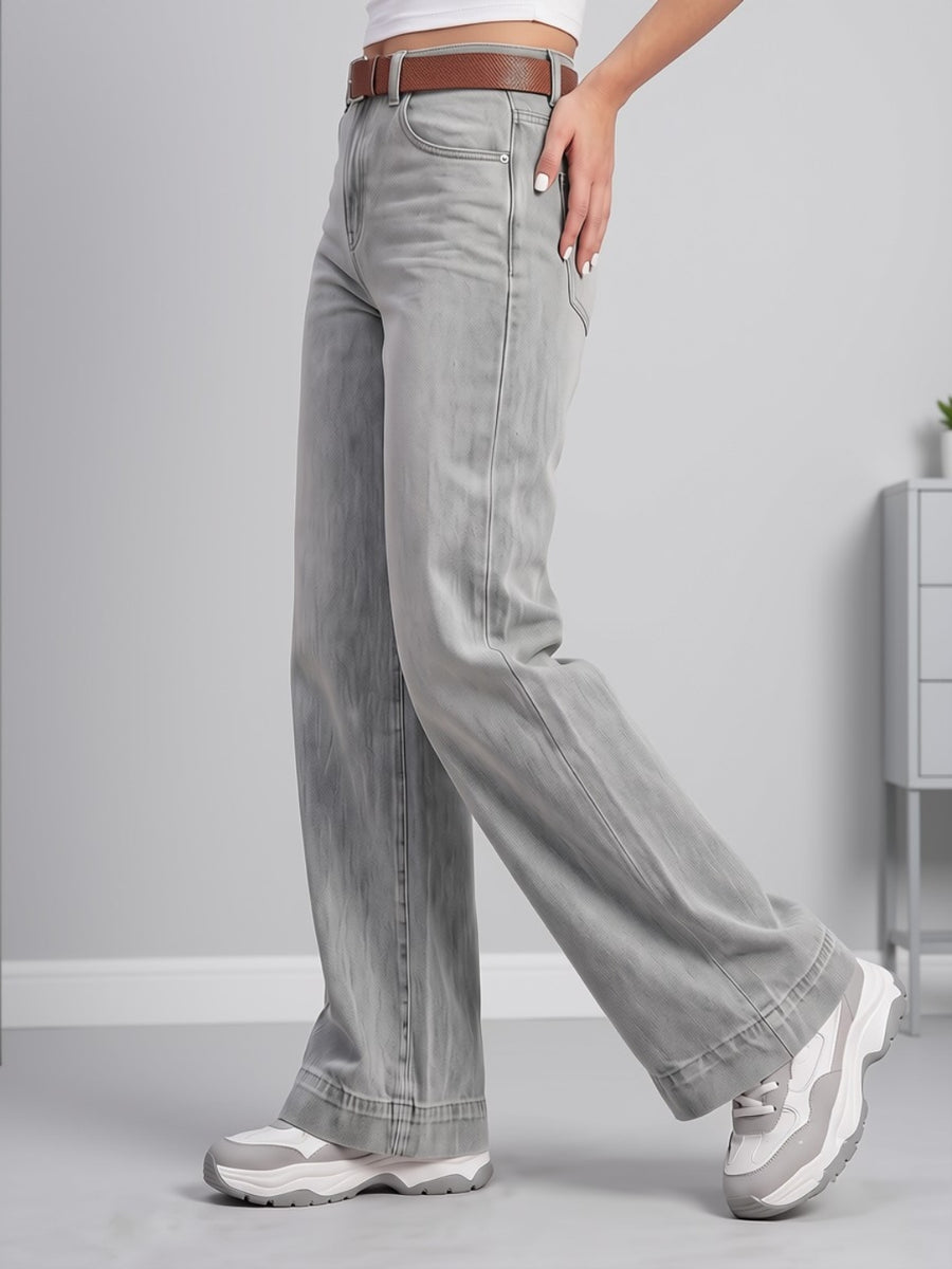 Effortless Era Wide Leg Jeans – Light Grey