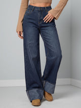 Cuff Culture Wide Leg Jeans – Dark Blue