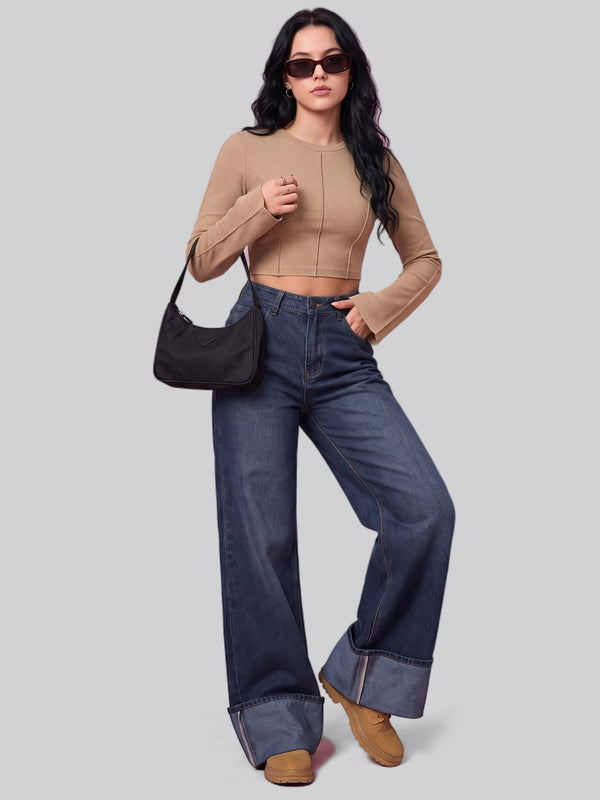 Cuff Culture Wide Leg Jeans – Dark Blue