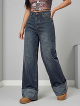 Cuff Culture Wide Leg Jeans – Grey Blue