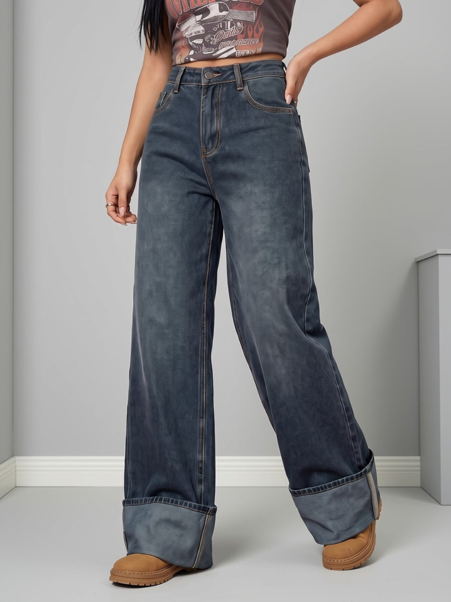 Cuff Culture Wide Leg Jeans – Grey Blue
