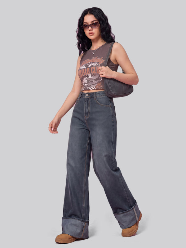 Cuff Culture Wide Leg Jeans – Grey Blue