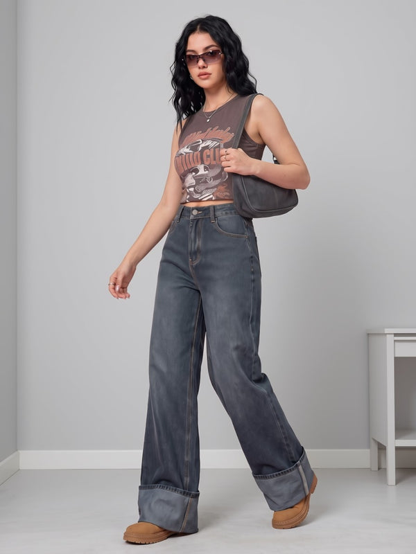 Cuff Culture Wide Leg Jeans – Grey Blue