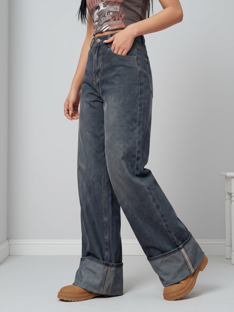 Cuff Culture Wide Leg Jeans – Grey Blue