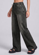 Soft Life Drawstring Wide Legs – Black