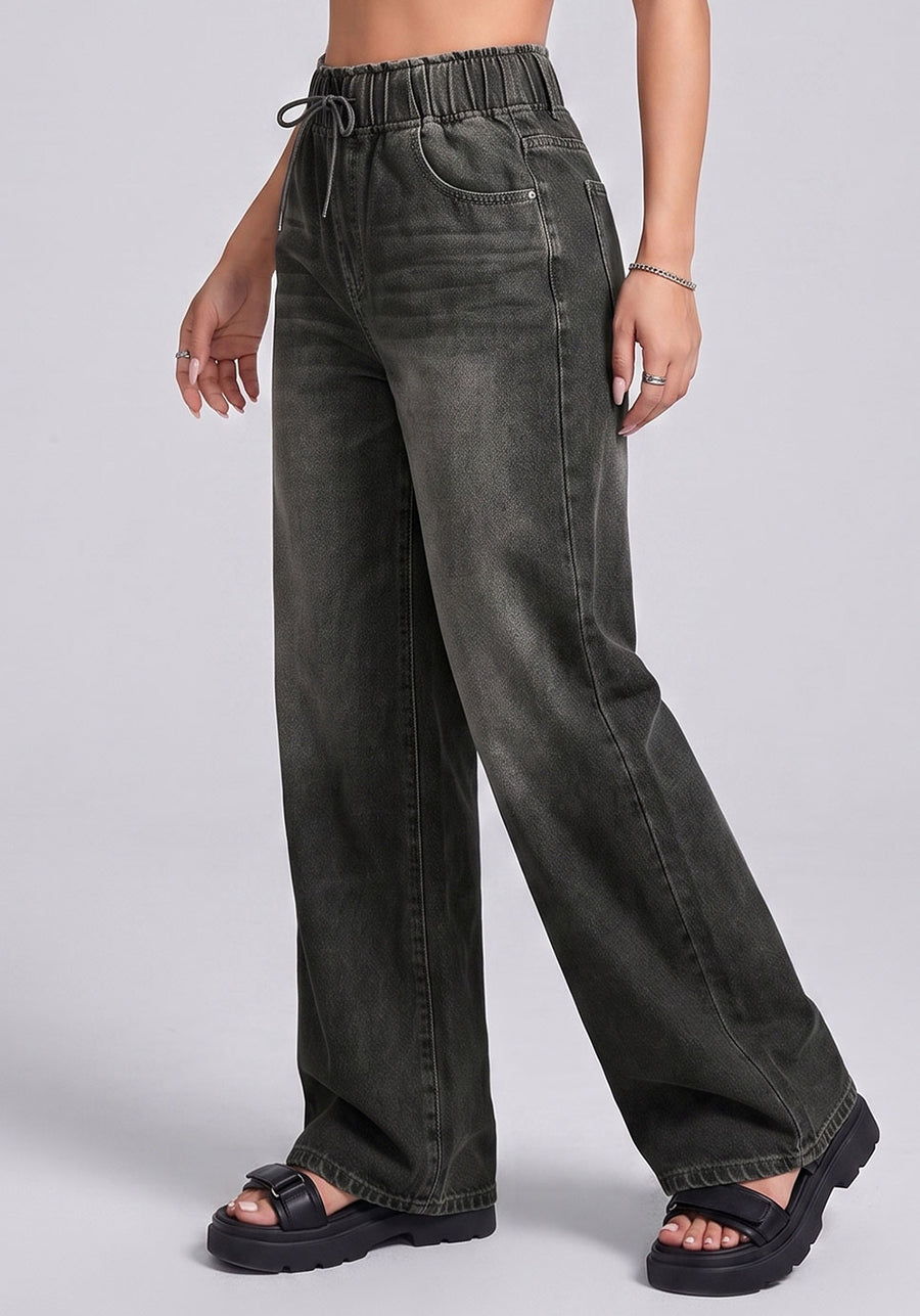Soft Life Drawstring Wide Legs – Black
