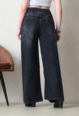 Graphite Grace Pull-On Wide-Leg – Black Wide-Leg Jeans Back View – Glossia Fashion