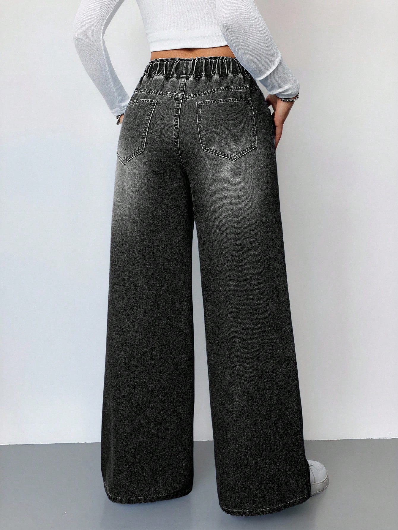 Drawstring High Waist Wide Jeans