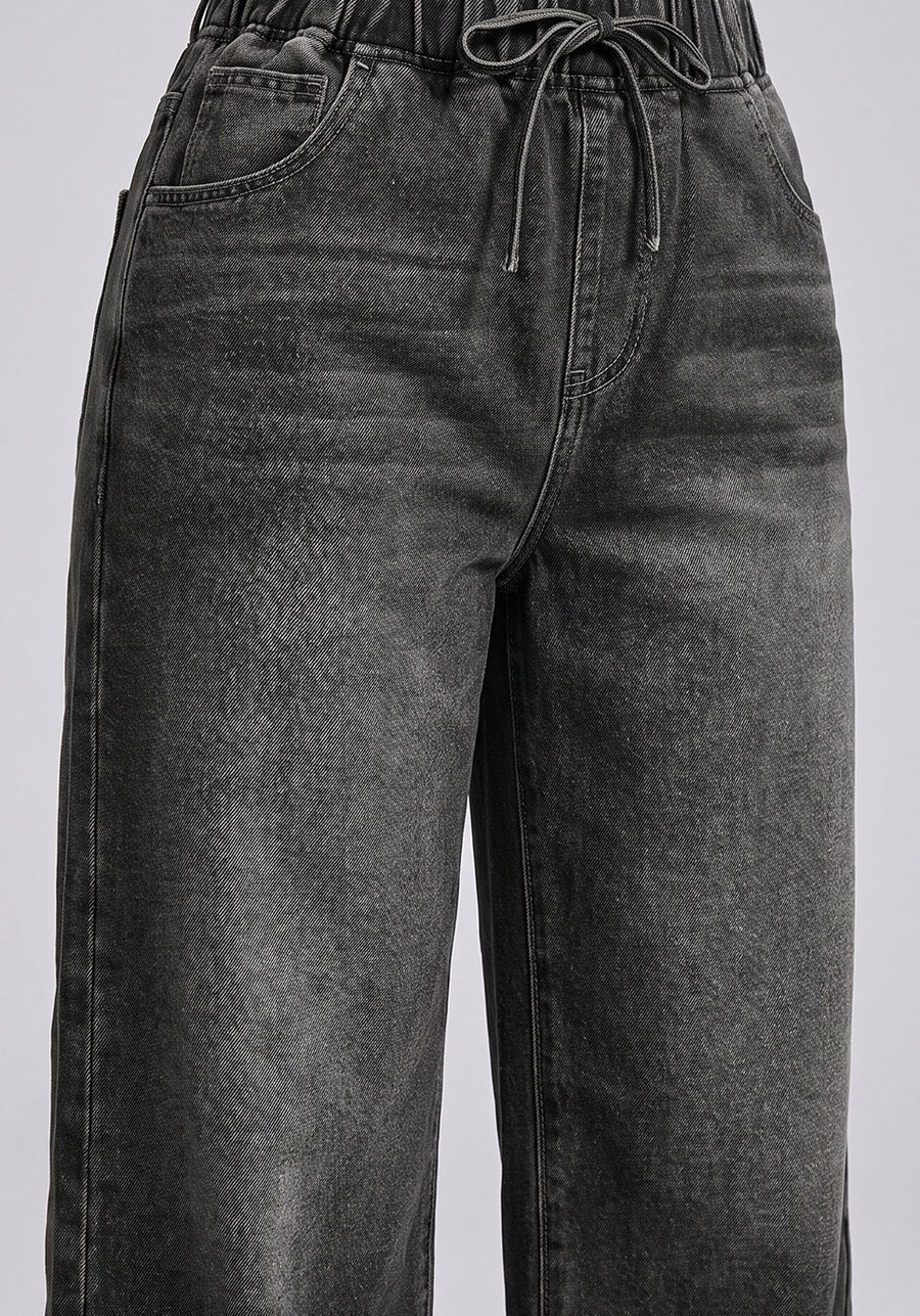 Soft Life Drawstring Wide Legs – Black