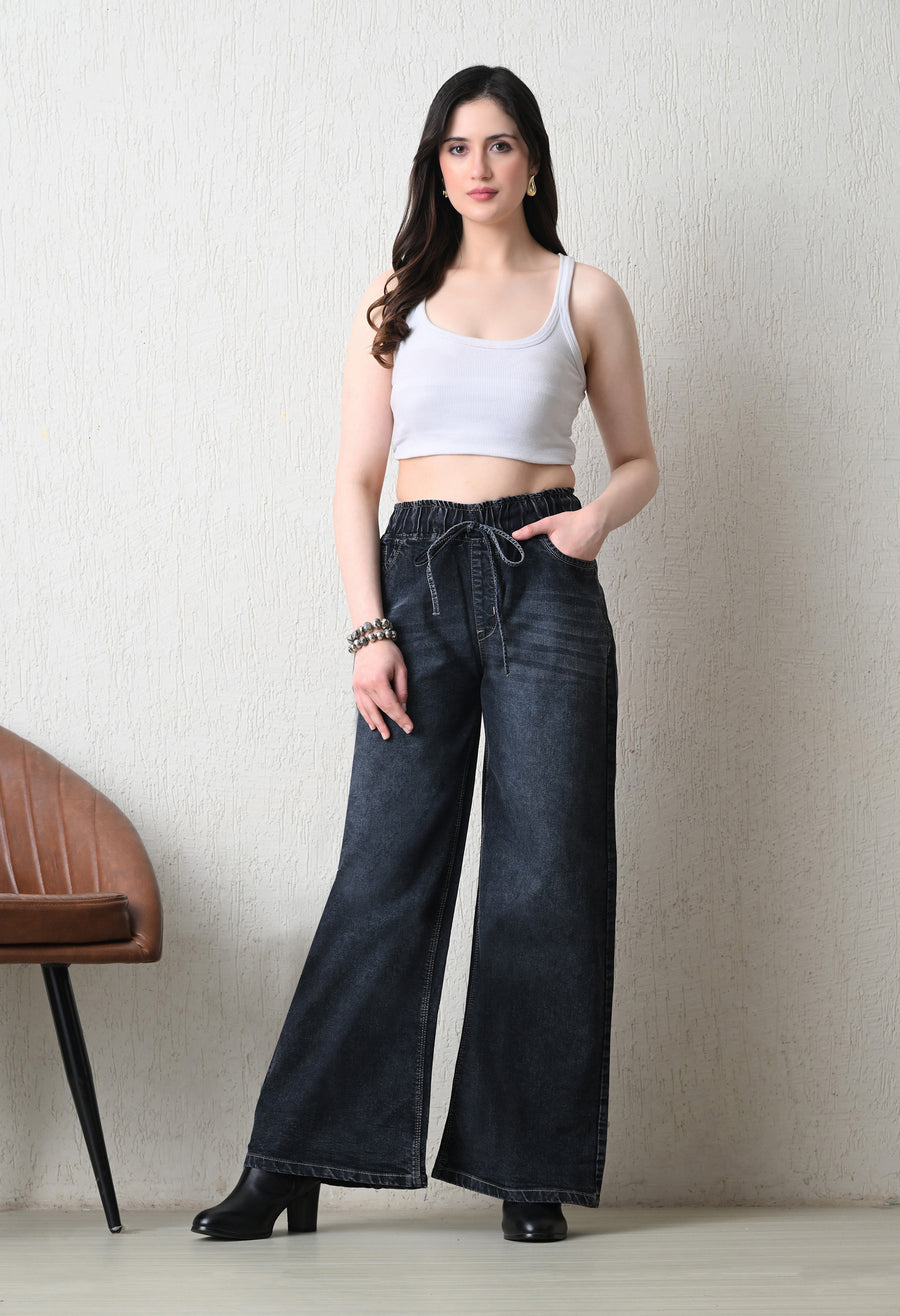 Graphite Grace Pull-On Wide-Leg – Black Wide-Leg Jeans Style View – Glossia Fashion