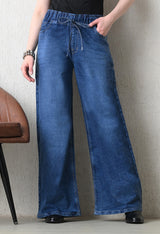 Bluewave Wide-Leg Jeans – Blue Wide-Leg Jeans Front View – Glossia Fashion